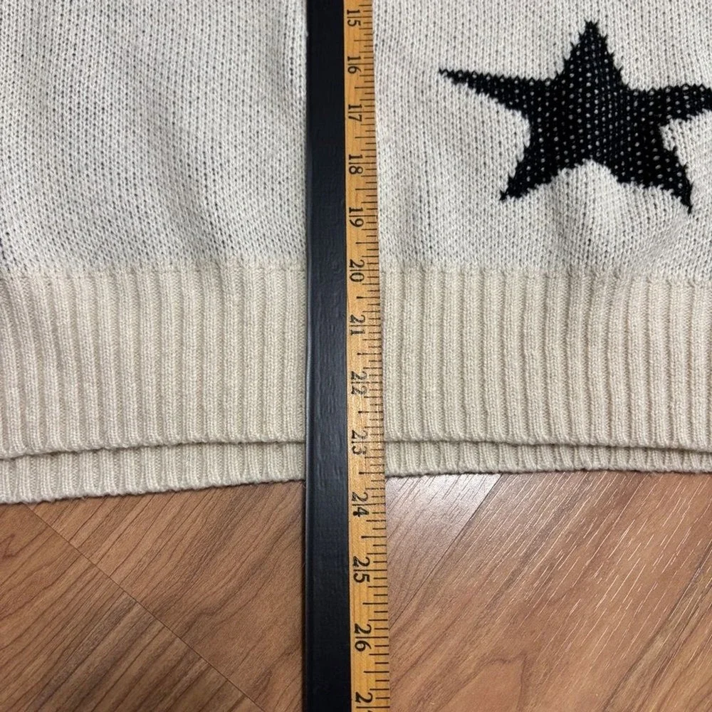 Star Sweater Cream Black‎ Boat Neck Chunky Knit Celestial Casual Cozy XL/2XL